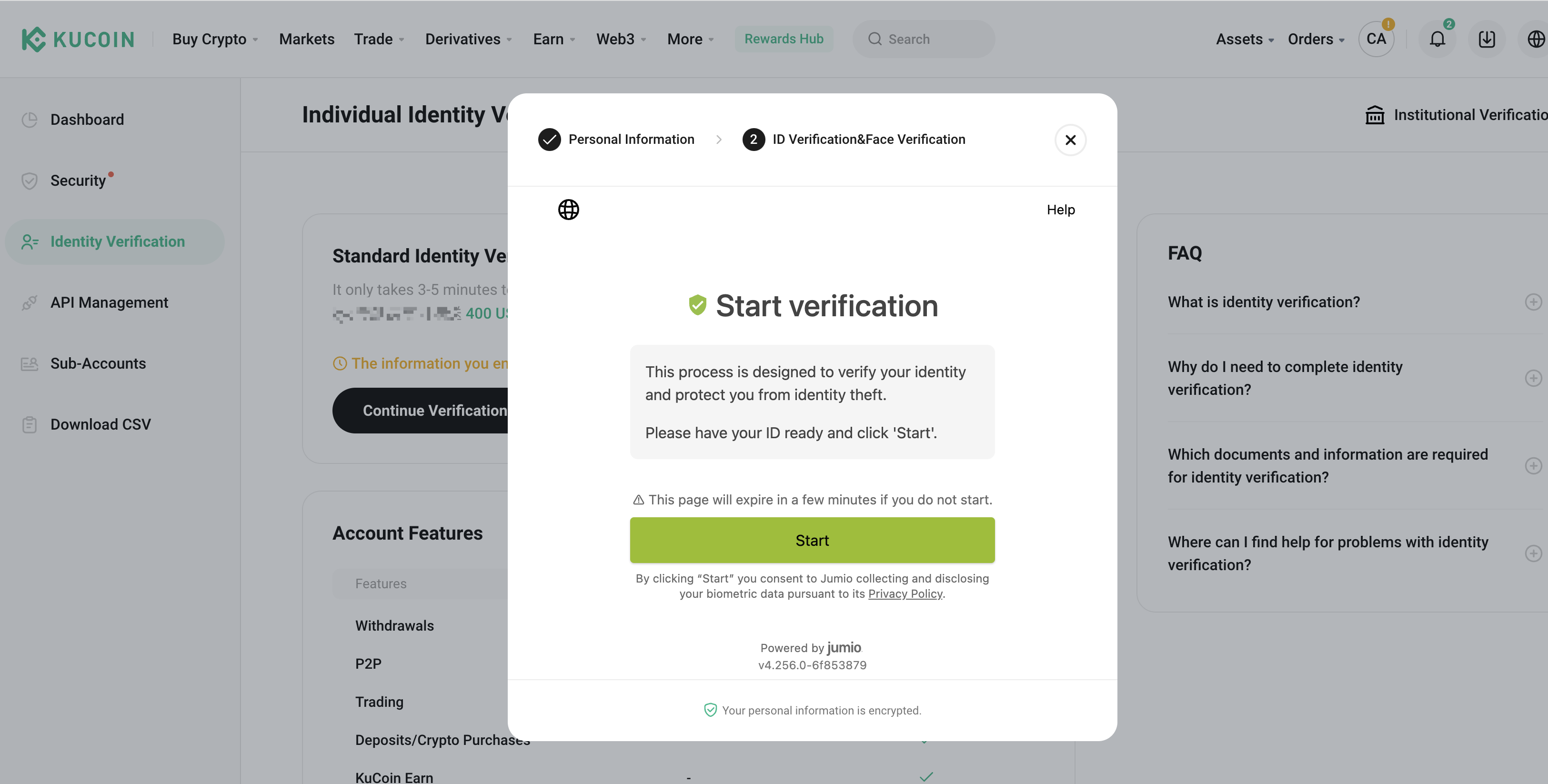 Jumio KYC dashboard